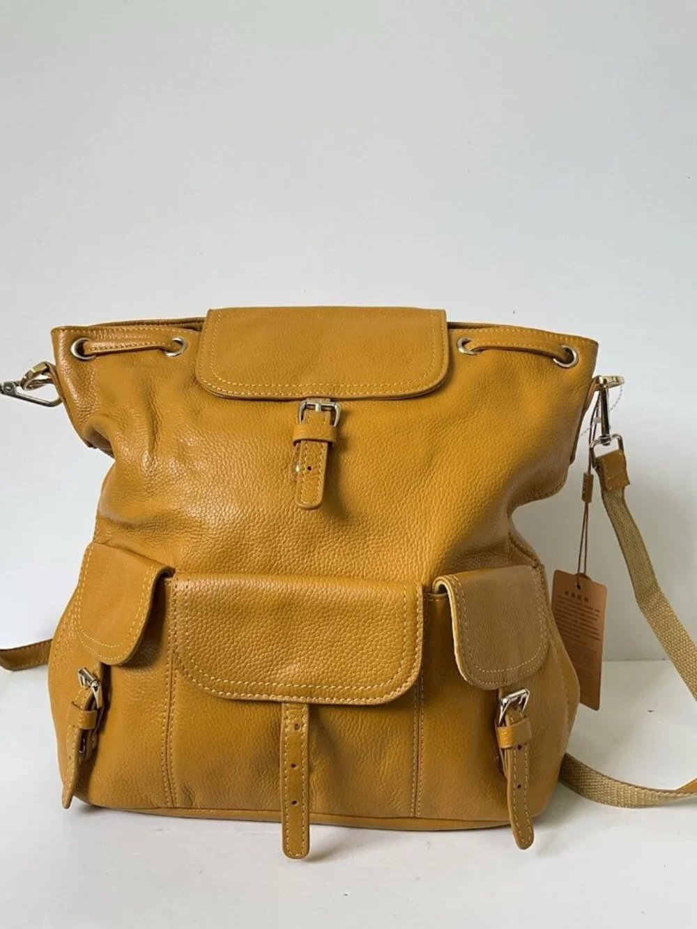 Genuine Pebbled Leather Backpack Vintage Style Multi-Pocket Buckle Bag NWT AFIR